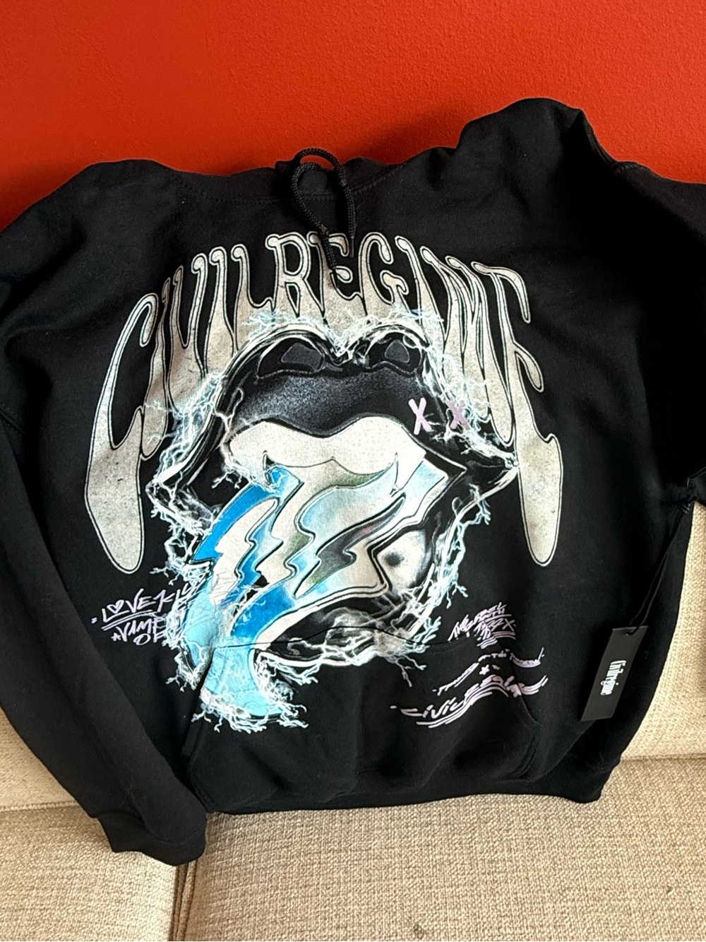 Civil Regime Graphic Hoodie Love Kills Five NWT Black Size Medium Streetwear
